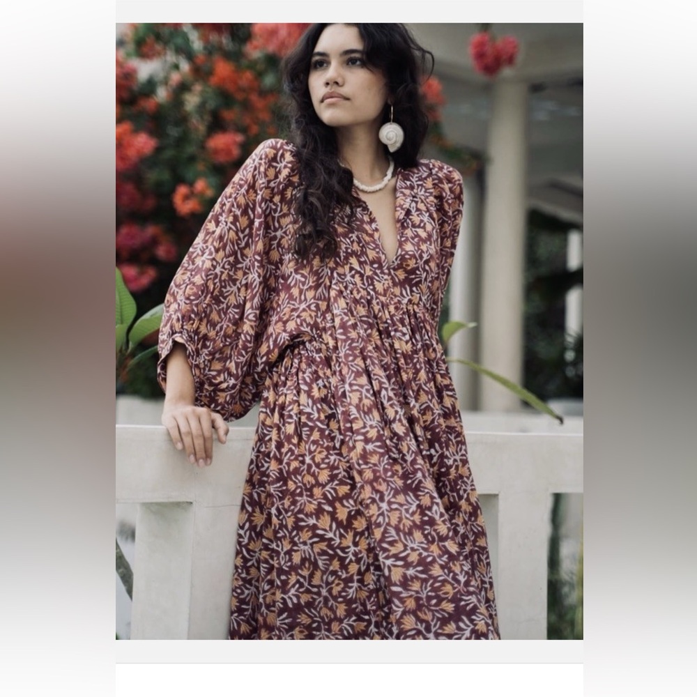 Daughters of India Floral Mini Dress in brown and yellow